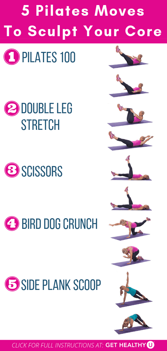 Graphic of fitness exercises to perform for the core pilates workout