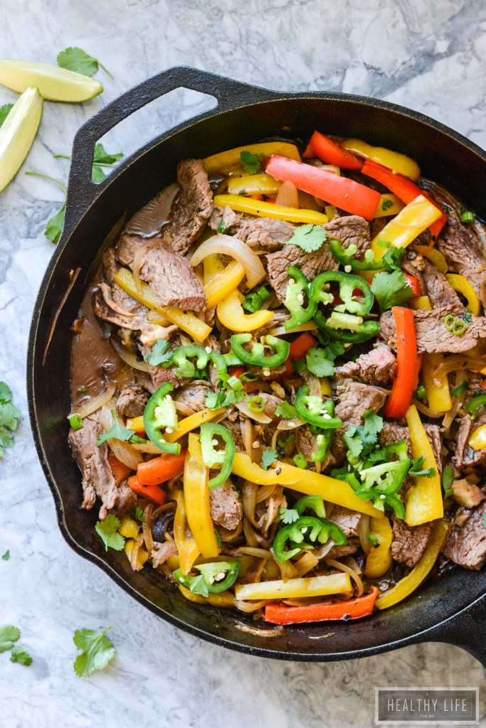Check out this recipe for Paleo Skillet Beef Fajitas! They're easy to make, delicious, dairy-free and make the perfect dinner!