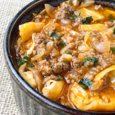 Try this hearty and delicious low carb unstuffed cabbage roll soup recipe for a delicious crock pot recipe that's easy to make!