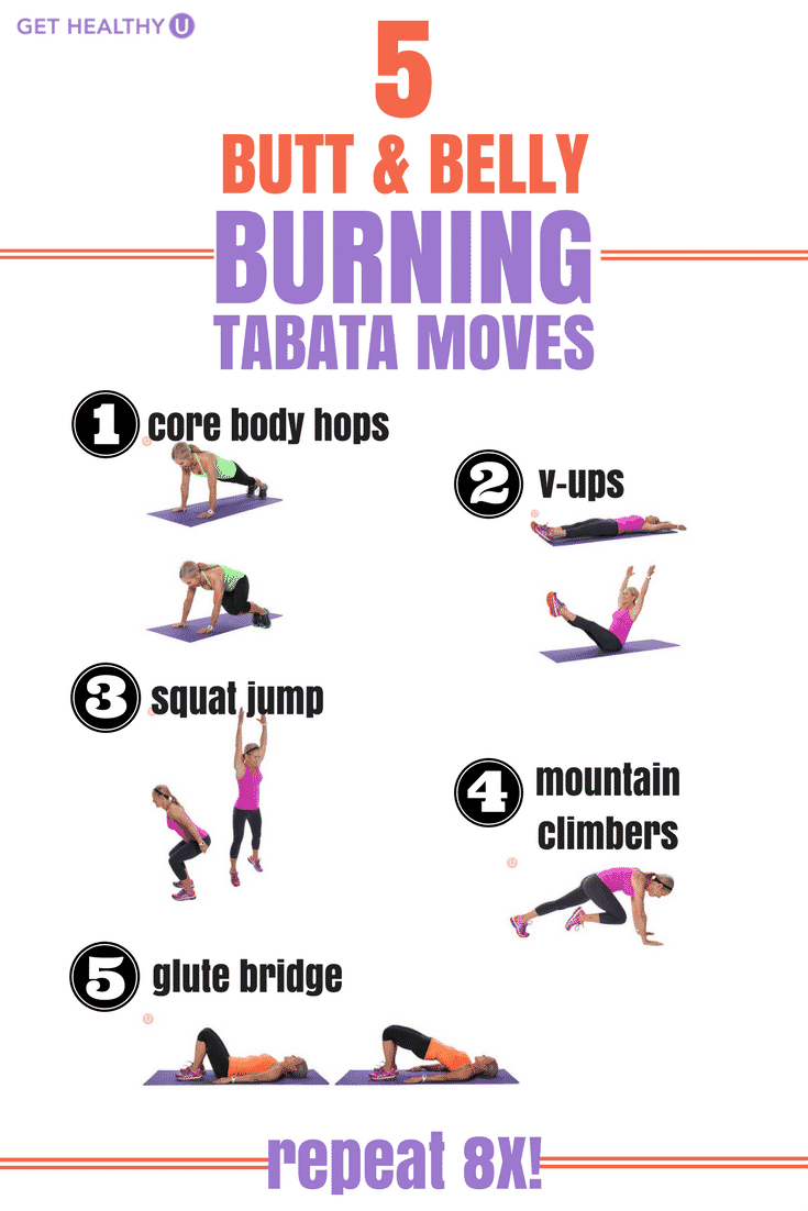 Check out these 5 Butt and Belly Burning Tabata Moves! They torch calories and melt fat!