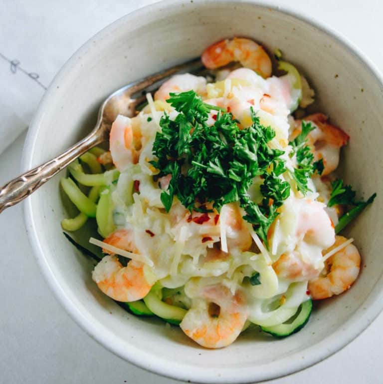 Low calorie shrimp Alfredo with zucchini noodles