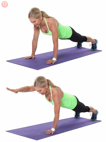 plank single arm reach flat stomach workout
