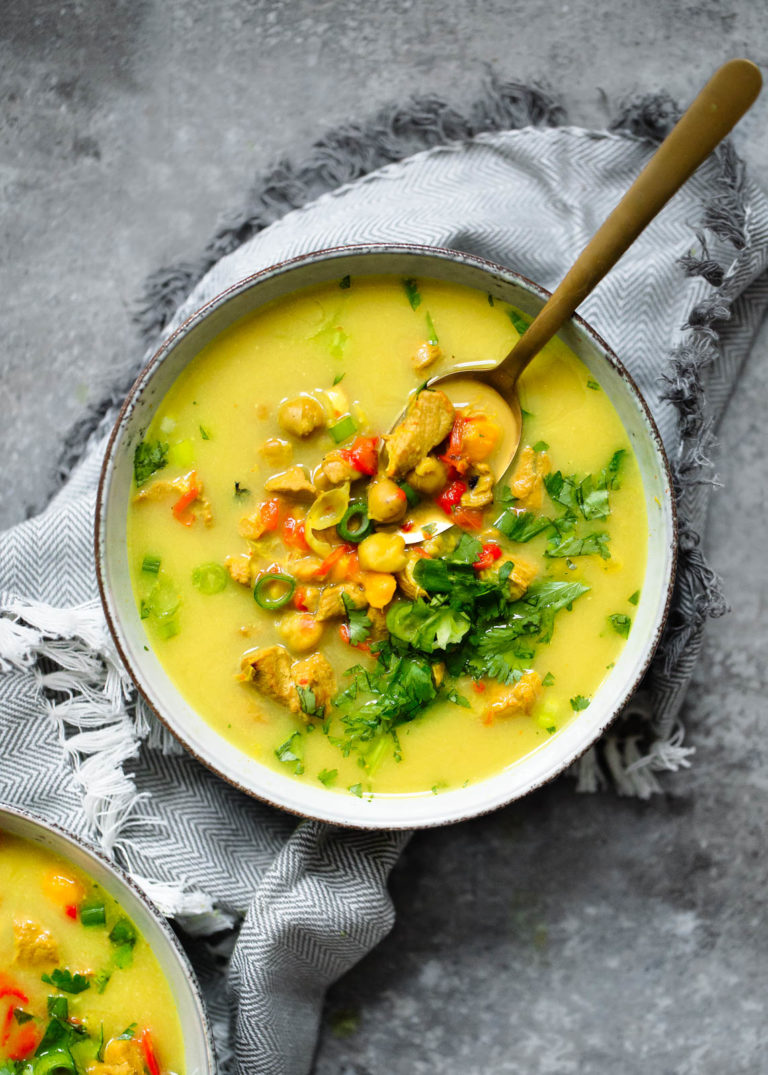 This delicious, healing winter recipe for Golden Turmeric Chickpea Chicken Soup is healthy, packed with protein and FULL of flavor!
