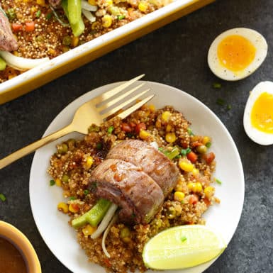 Check out this delicious recipe for Asian Stuffed Pepper Steak Quinoa Casserole!
