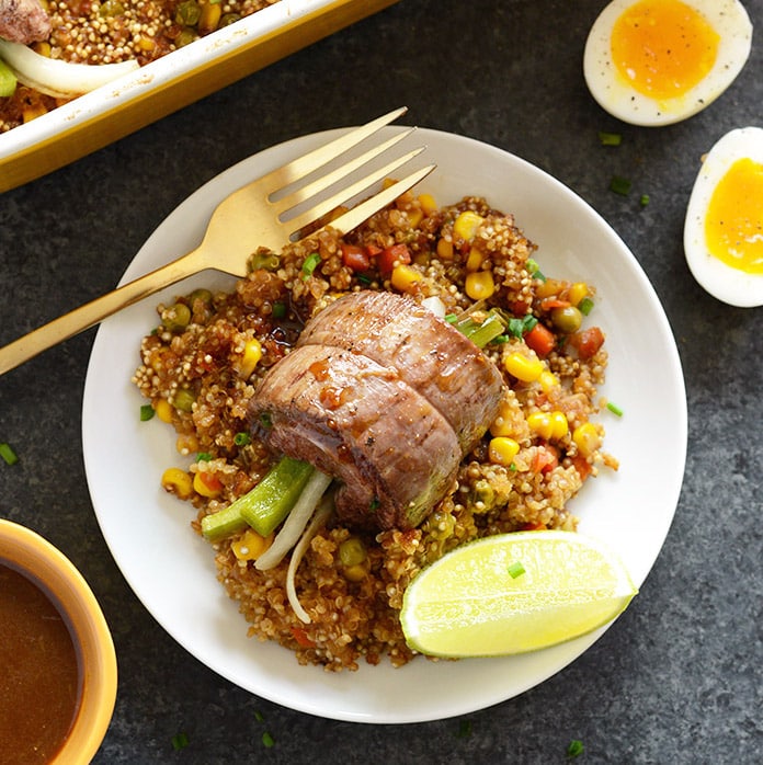 Low calorie Asian stuffed pepper steak quinoa casserole