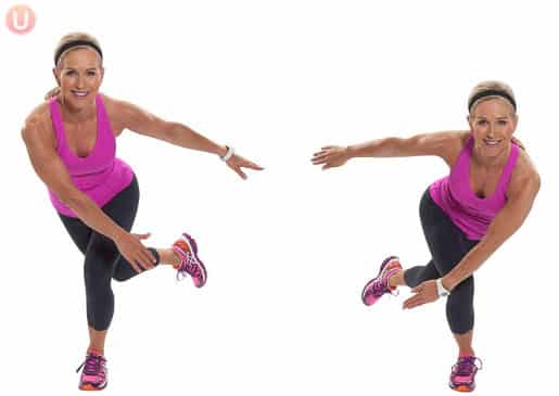 Skater exercise demonstration part of a muffin top workout