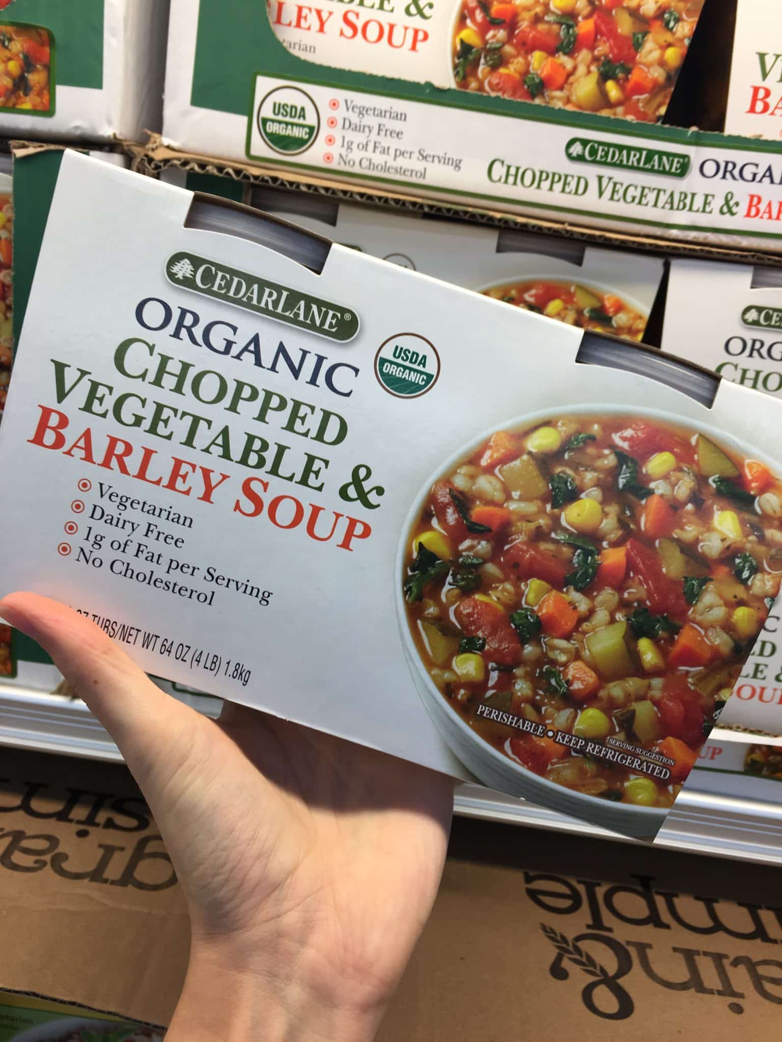Chopped vegetable and barley soup from Costco