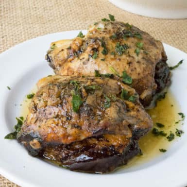 Check out this recipe for Slow Cooker Balsamic Caprese Stuffed Chicken Thighs
