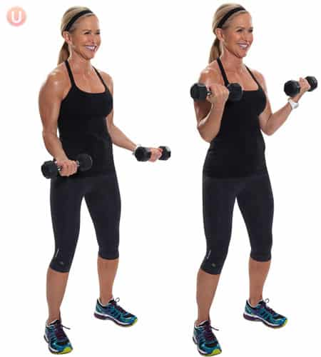 Perform bicep curls to tone your muscles.