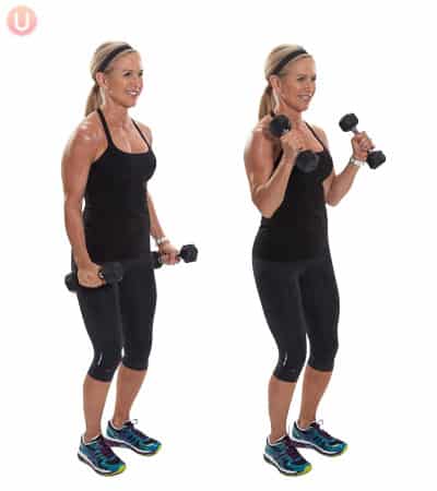 Bicep workouts for women don't have to use light weights; do this 10 minute workout with heavy weights to see results.