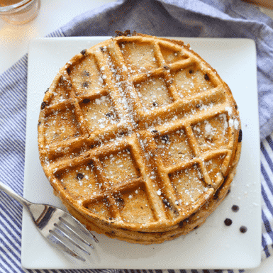 Sweet and crispy Oatmeal Chocolate Chip Waffles for the ultimate weekend brunch! These gluten-free and healthy waffles made from wholesome ingredients will become your new go-to breakfast recipe.