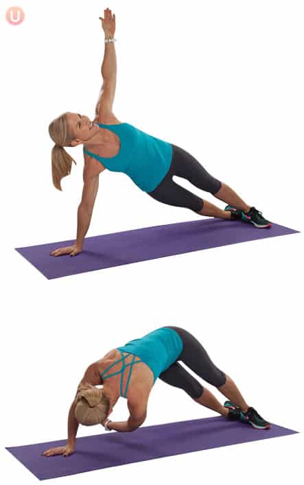 Perform a side plank scoop to whittle your middle.