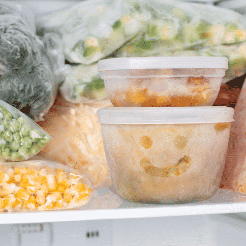 homemade frozen food in freezer