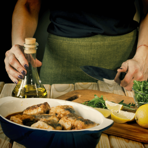 woman preparing seafood