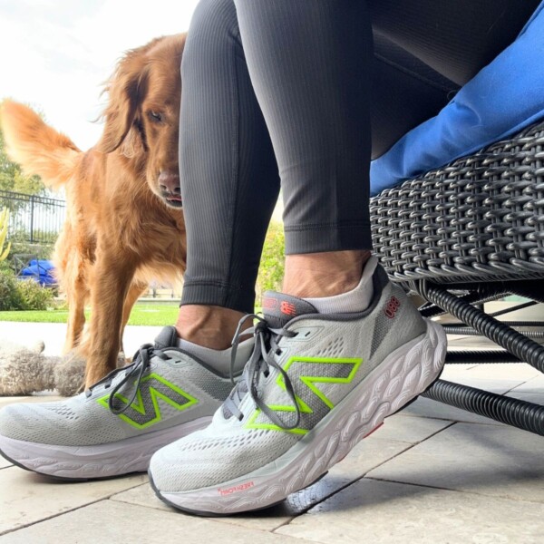 woman wearing best walking shoes close up