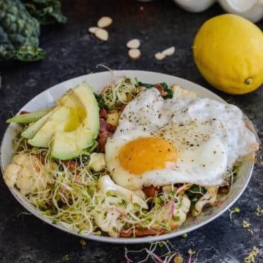 Check out this recipe for a Paleo Cauliflower avocado egg bowl!