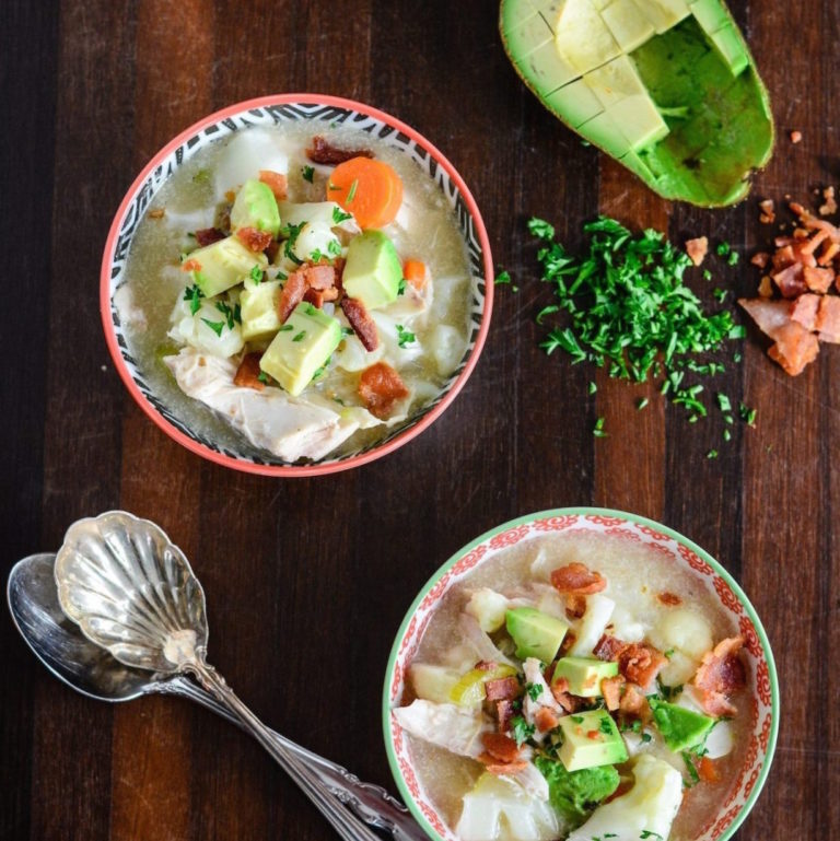 Check out this recipe for Paleo Cauliflower Chicken Chowder!