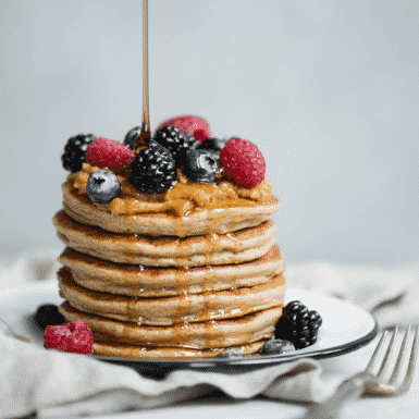 Check out this healthy breakfast recipe for cottage cheese banana oatmeal protein pancakes.