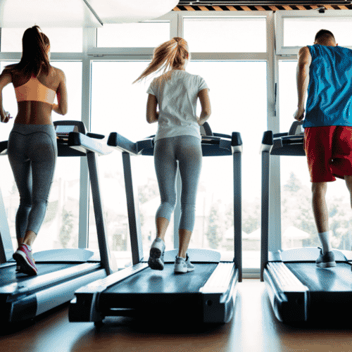 3 people running on treadmills