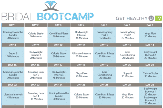 28-Day Bridal Bootcamp Fitness Calendar