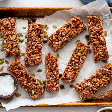 healthy protein bars prepared on baking sheet