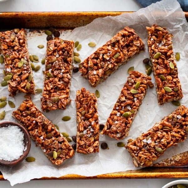 healthy protein bars prepared on baking sheet