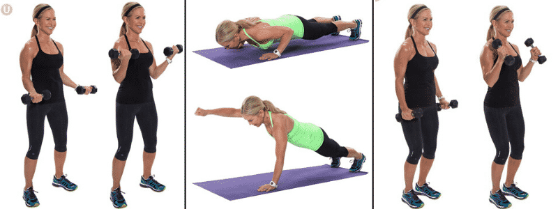 Chris Freytag demonstrating bicep, tricep, and shoulder workout moves