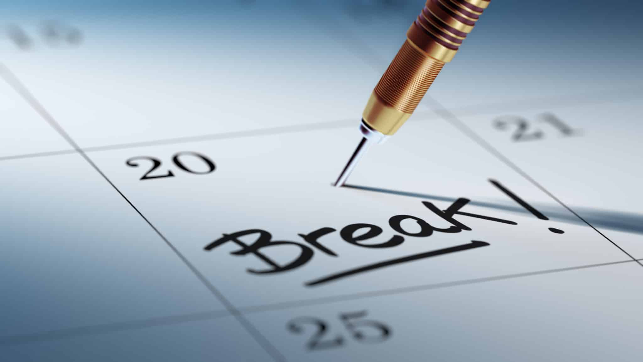 Calendar view with text "break" to take a rest day