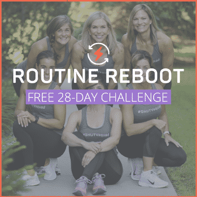 Get Healthy U TV trainers with text: "Routine Reboot 28-Day Challenge"