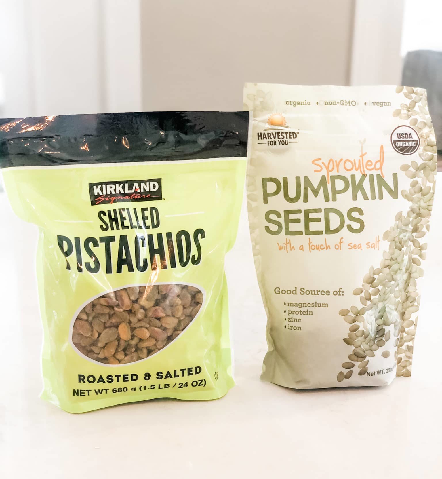 Costco nuts and seeds, photo pistachios and pumpkin seeds