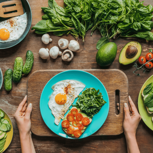 table top covered in healthy breakfast foods