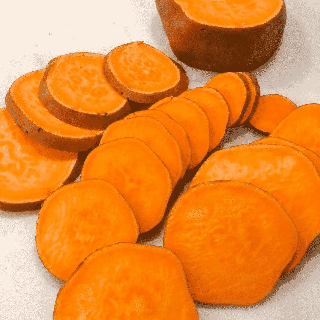 Sweet potatoes cut into round circles.