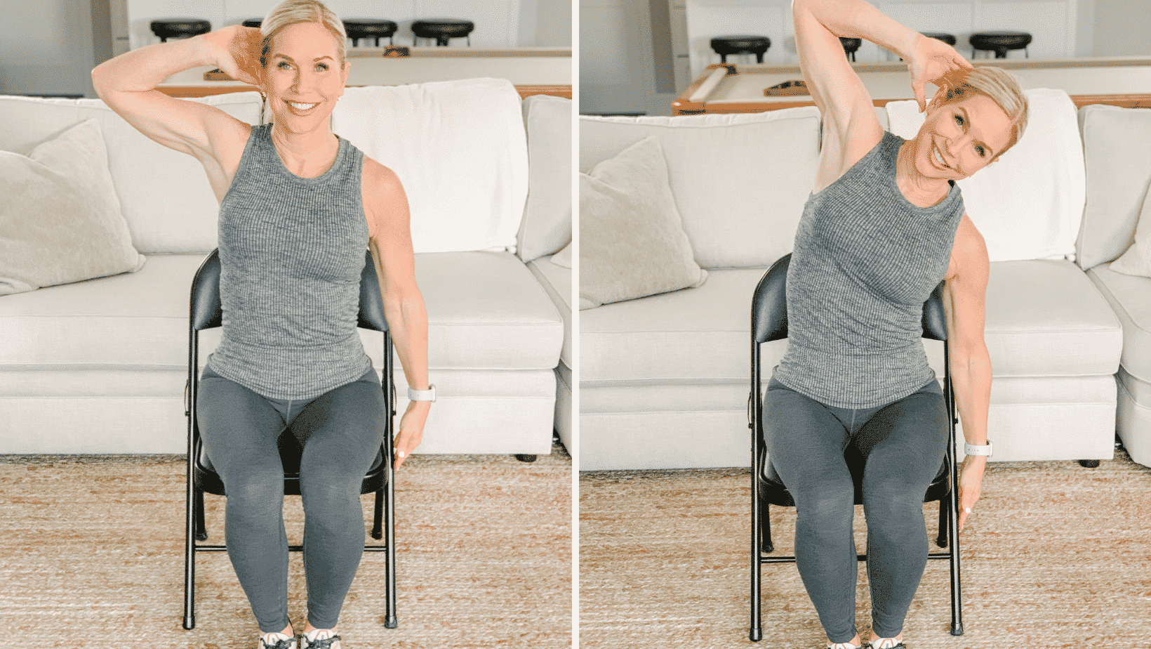 Chris Freytag demonstrating core exercise for seniors – seated side bends