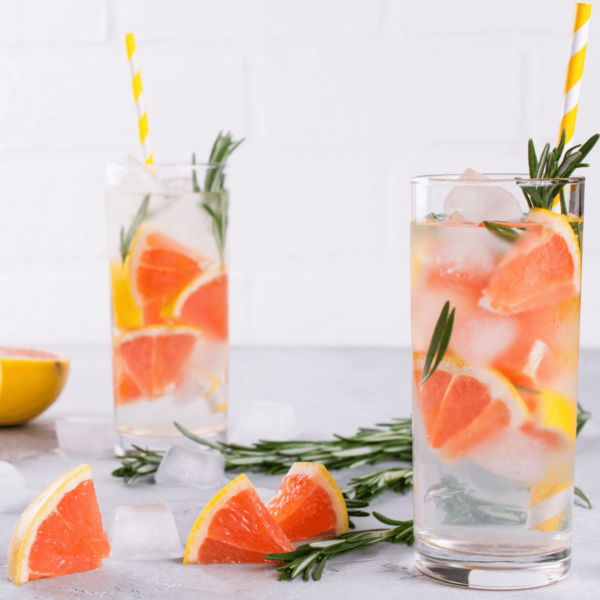 cups filled with herbs and fruit