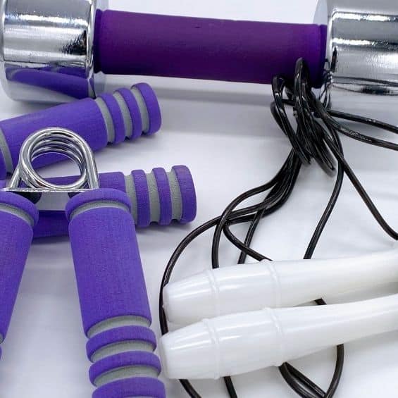 photo of weights and jump ropes