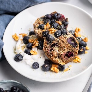 blueberry muffin in a mug recipe on plate