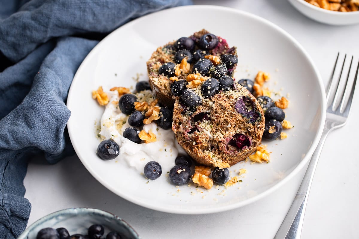 blueberry muffin in a mug recipe on plate