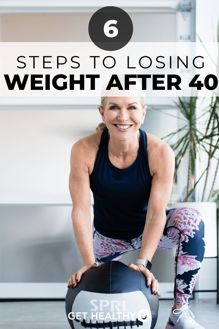 Chris Freytag smiling with workout equipment and text "6 Steps To Losing Weight After 40"