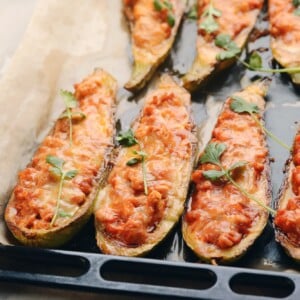 pan of stuffed zucchini boats