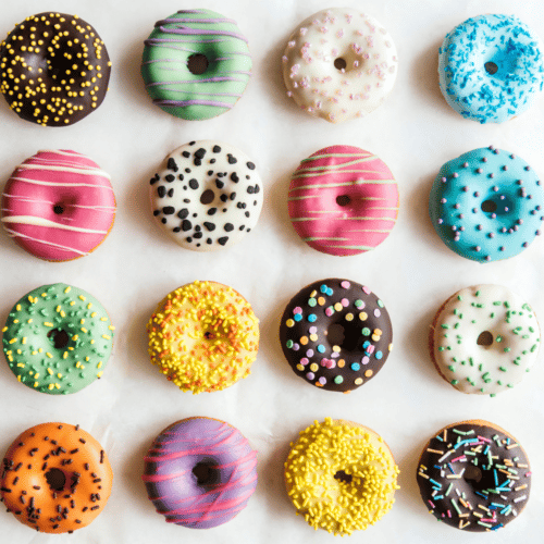 top view of colorful donuts