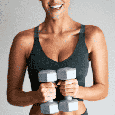 woman with tone arms holding free weights