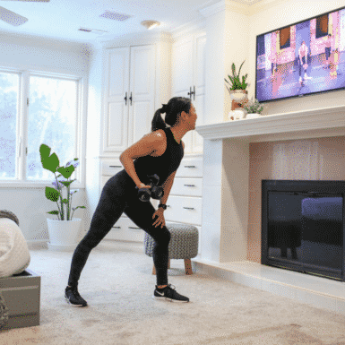 woman working out in her home