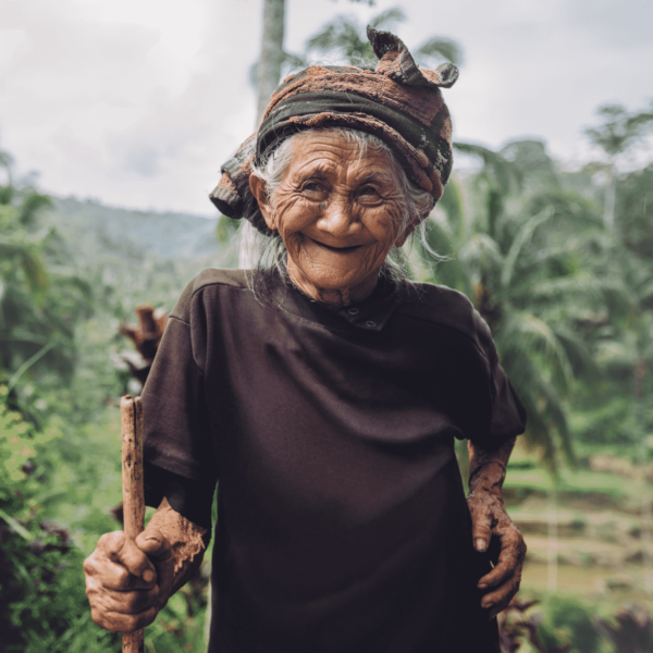 healthy old woman walking outside