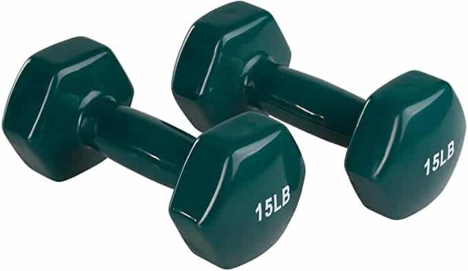 A pair of 15 pound dumbbells