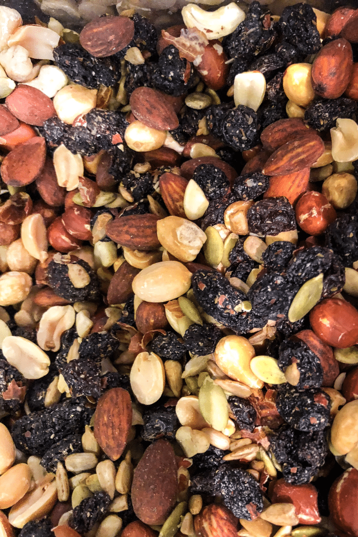 Homemade trail mix filled with nuts and dried fruit