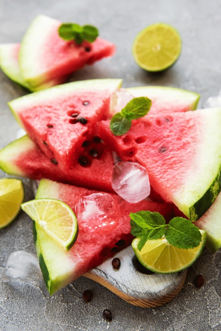 Triangle sliced watermelon with lime and mint