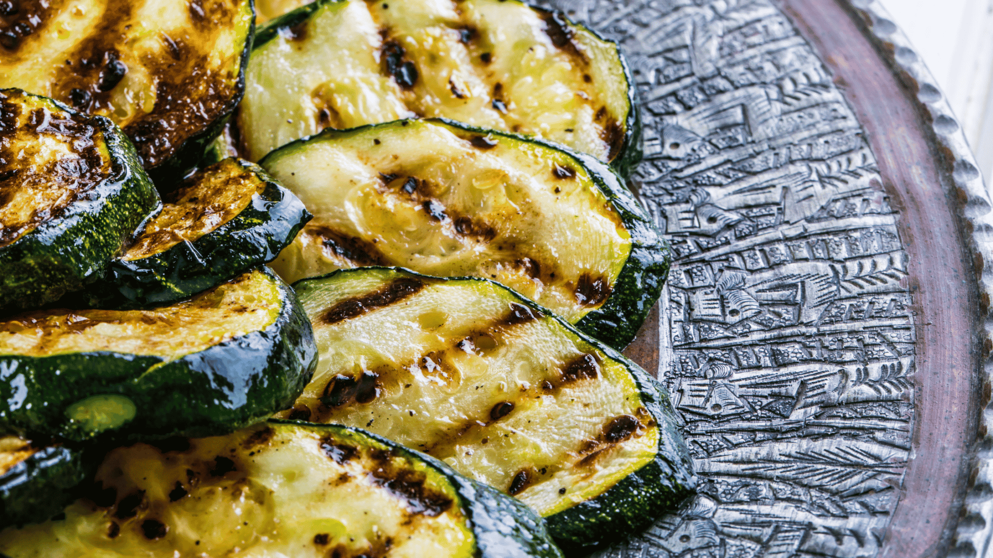 grilled Zucchini on sliver plate