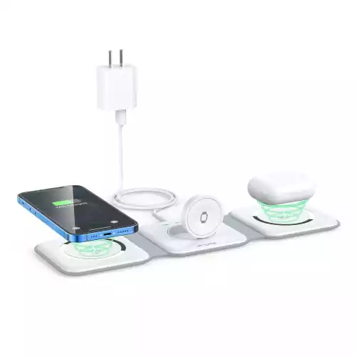 Wireless Charger 3 in 1,RTOPS Magnetic Travel Wireless Charging Station Multiple Devices,GaN 3 in 1 Charging Station,Compatible with iPhone 14/13/12/Pro/Max,iWatch,AirPods 3/2/Pro(Adapter Inclues)