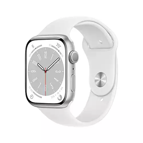 Apple Watch Series 8 [GPS 45mm] Smart Watch w/ Silver Aluminum Case with White Sport Band - S/M. Fitness Tracker, Blood Oxygen & ECG Apps, Always-On Retina Display, Water Resistant