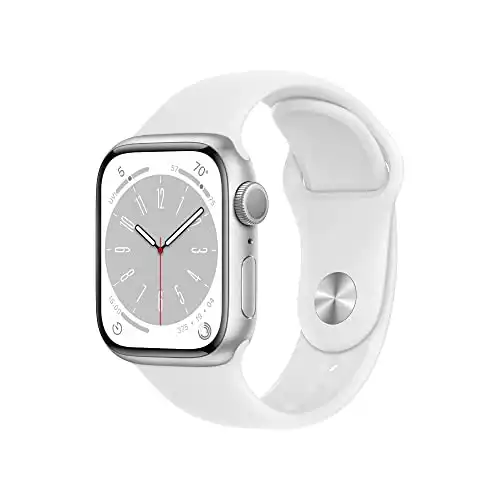 Apple Watch Series 8 [GPS 41mm] Smart Watch w/ Silver Aluminum Case with White Sport Band - S/M. Fitness Tracker, Blood Oxygen & ECG Apps, Always-On Retina Display, Water Resistant